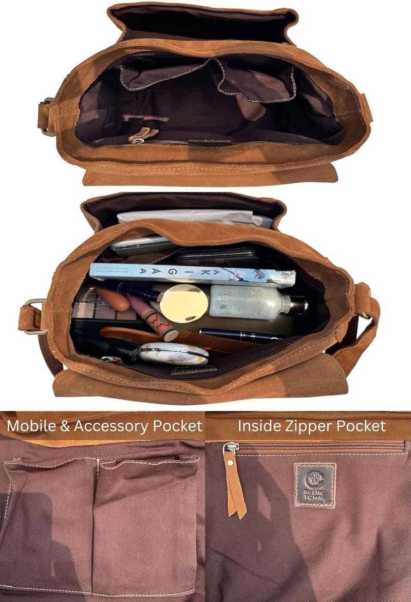 Rustic Town Leather Crossbody Satchel Bag Vintage Purses Handbags for Women - Image 4